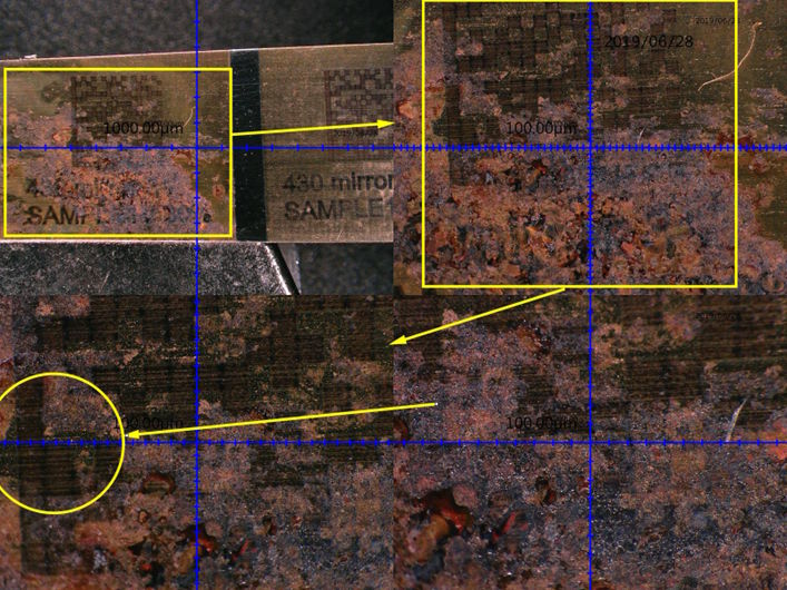 Corrosion analysis of UDI mark